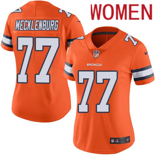 Women Denver Broncos #77 Karl Mecklenburg Orange Nike Rush Vapor Limited NFL Jersey->women nfl jersey->Women Jersey